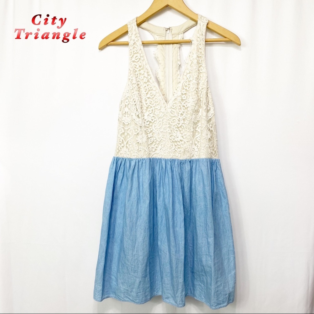 City Triangle-Ivory Lace T back & Chambray Skirt Sundress sz 7